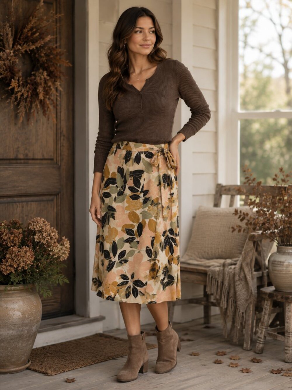Rachel‎ Zoe 100% Linen Floral Wrap Skirt Midi Tie Waist Size Medium